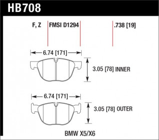 Гальмівні колодки HAWK Perf.Ceramic BMW X5/X6 передні HB708Z.738 - Фото 1