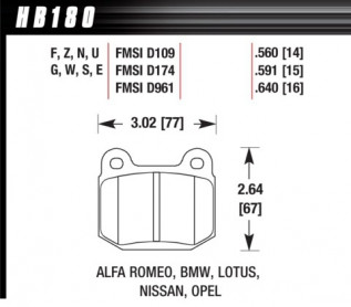 Гальмівні колодки  HAWK High Performance Street EVO/WRX/350Z, задні HB180F.560 - Фото 1