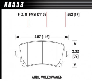 Гальмівні колодки  HAWK High Performance Street Audi A/6/S6/A8/S8/VW Phaeton 2003-2011, задні HB553F.652 - Фото 1